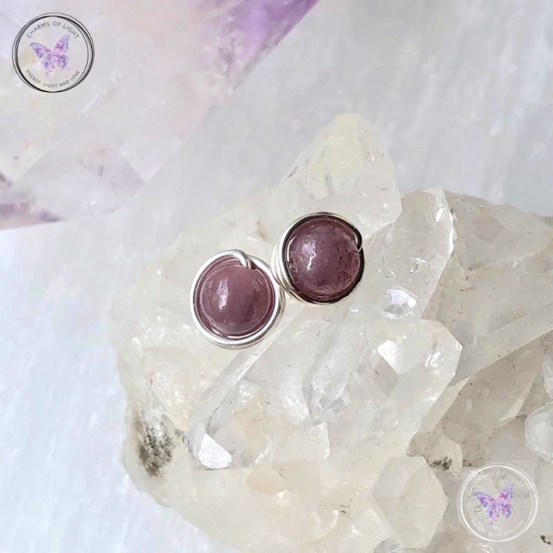 Ruby Silver Wire Wrap Stud Earrings